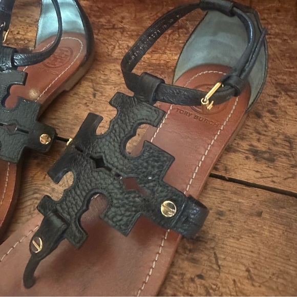 Tory Burch Phoebe Logo Thong Sandal Black 7.5 - Picture 8 of 10